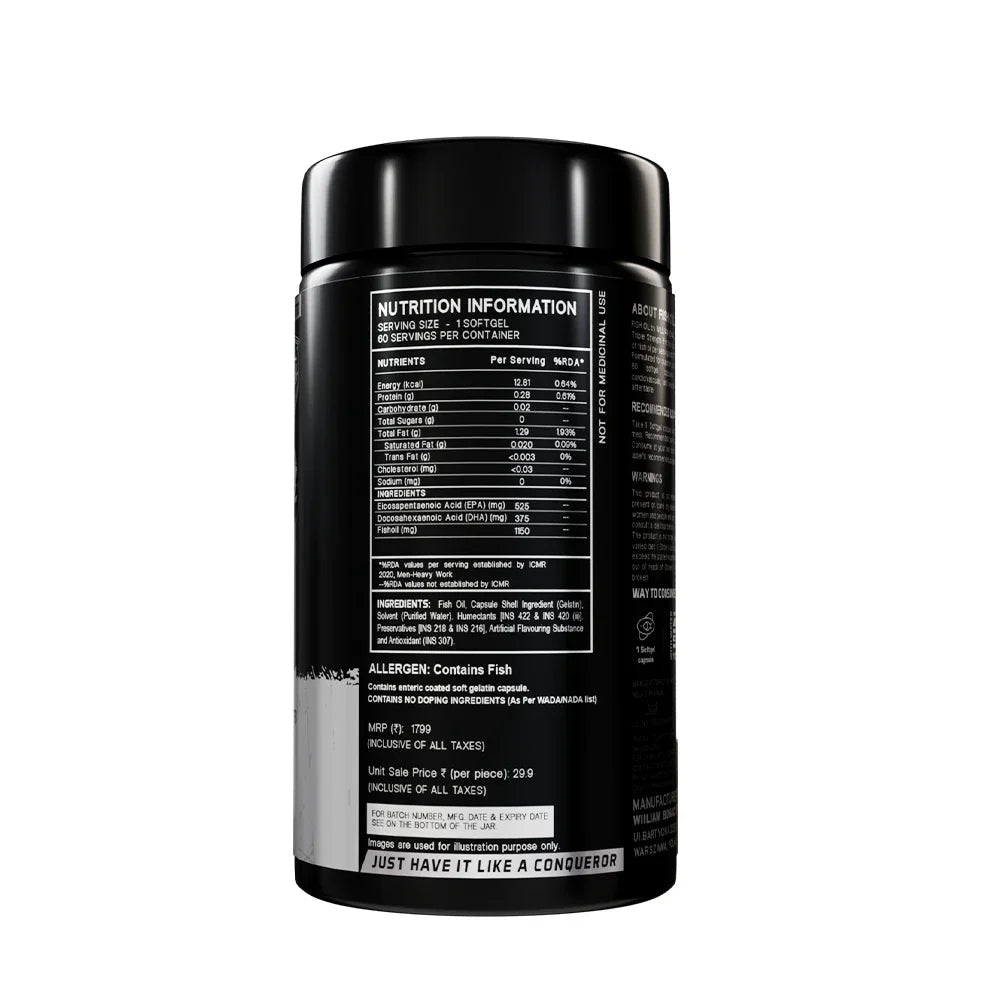 Fish Oil – 3x Strength Omega-3 Softgels (DHA375mg + EPA525mg)